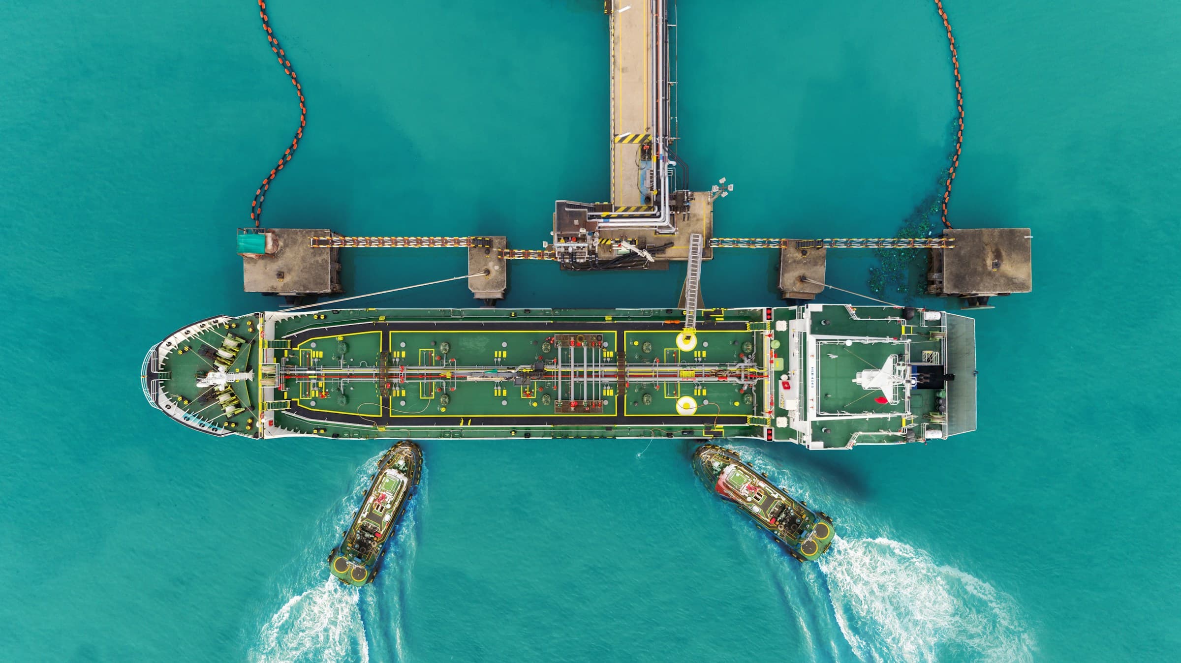 Aerial view of an energy port and tank terminal